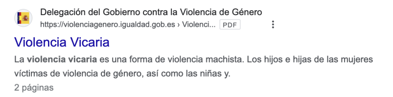 Definición de Violencia Vicaria según el gobierno español Definición de Violencia Vicaria según el gobierno español